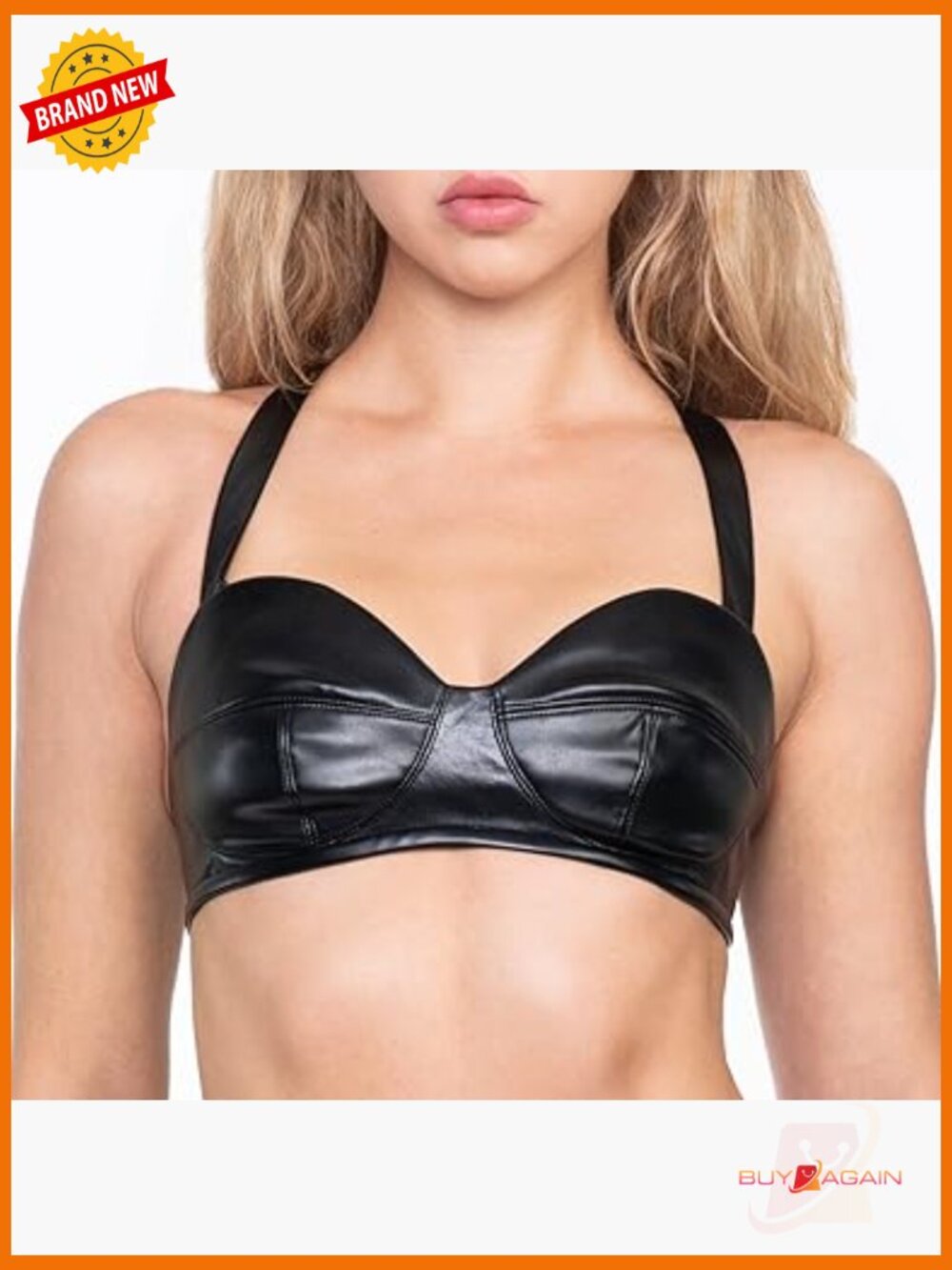 Sexy Vegan Leather Bustier Bra - Push Up Corset Crop Top for Rave or Party